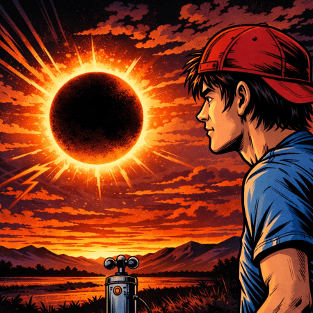 Person using light meter and thermometer during solar eclipse