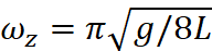 Fórmula que representa la freqüència angular, expressada com ω_z = n√(g/8L).